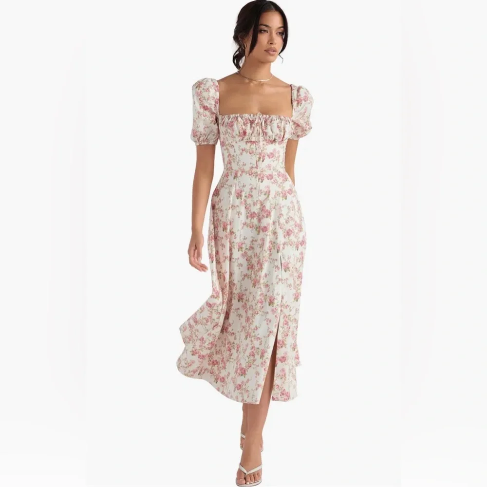 HOUSE OF CB Tallulah Floral Cotton Blend Sundress (Size XS) (White/Pink Floral) - Picture 5 of 9